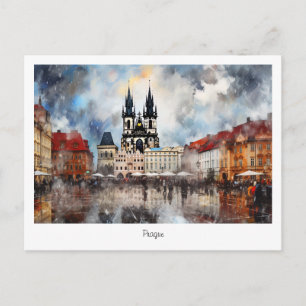 Vykort Prag natt i Tjeckien