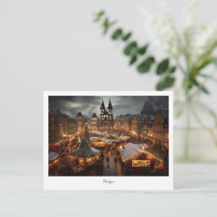 Vykort Prag natt i Tjeckien