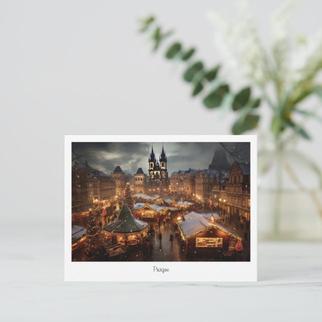 Vykort Prag natt i Tjeckien (Stående Fram)