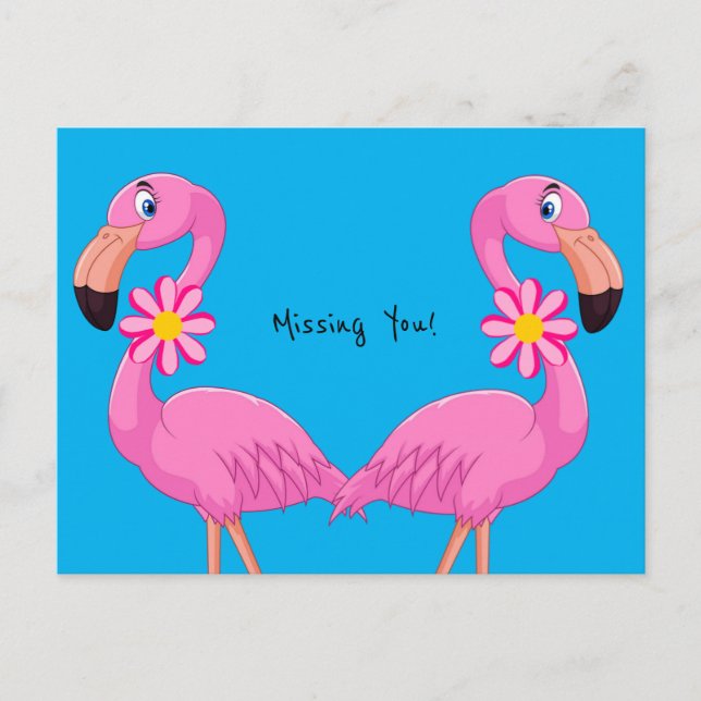 Vykort Rosa Flamingo Blommig Saknar dig! (Framsida)