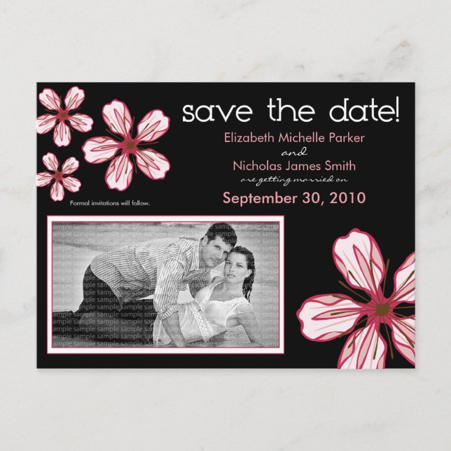 VYKORT: Rosa körsbärsblom Save the Date Meddelande Vykort (Framsida)