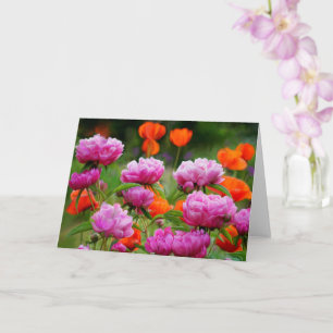 Vykort - Rosa Peonior & Orange Poppy