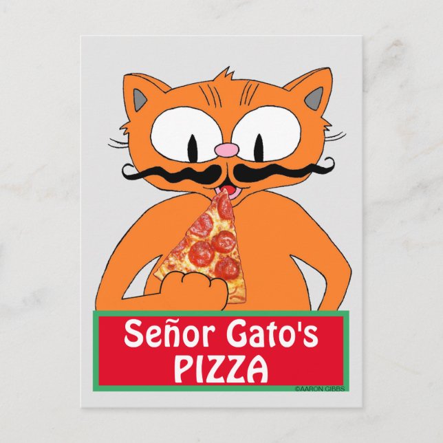 vykort - Señor Gatos Pizza Funny Mustache Cat (Framsida)