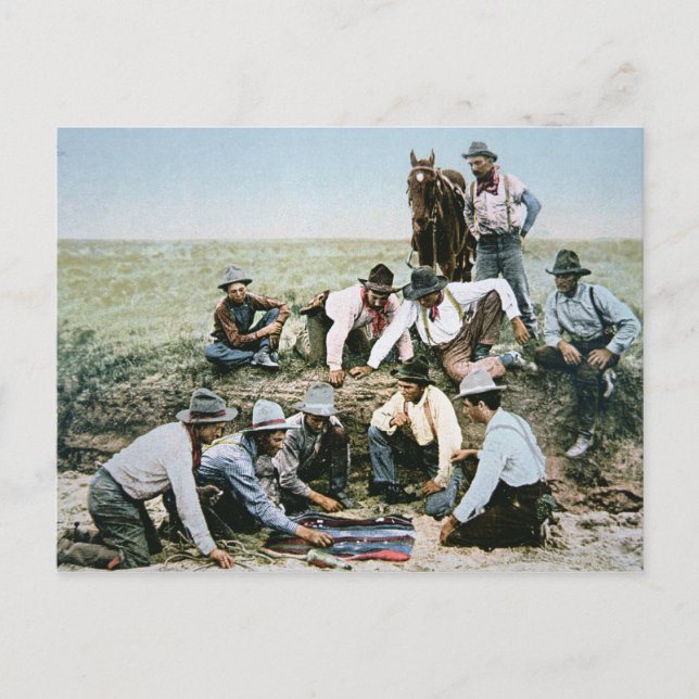 Vykort som skildrar cowboyspel (Framsida)