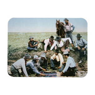 Vykort som visar cowboys som spelar skytteskitar magnet