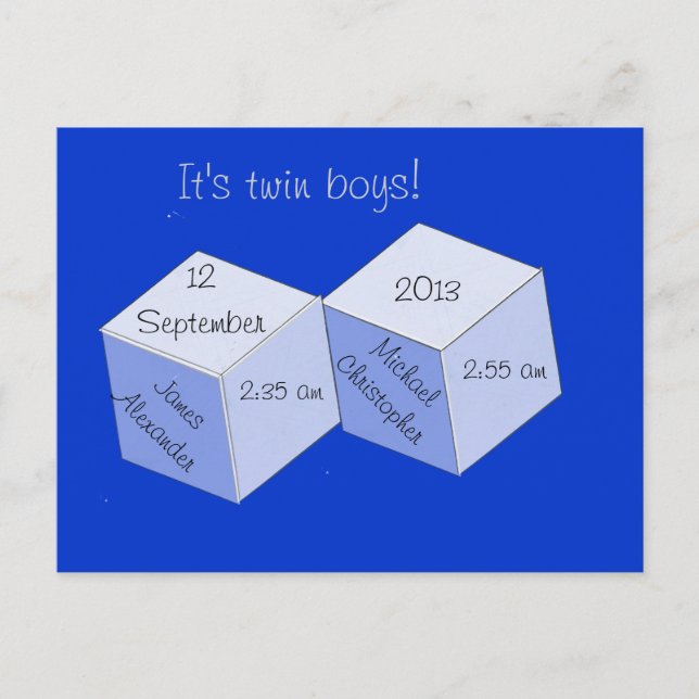 Vykort - Tvillingpojkar Födelse Tillkännagivande (Framsida)