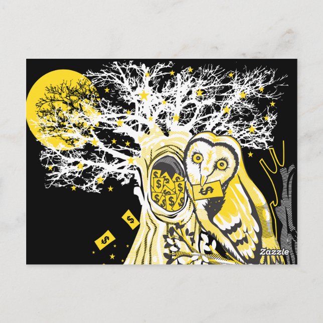 Vykort – Urban Tree Owl & Wealth Surreal Pop-Art (Baksida)