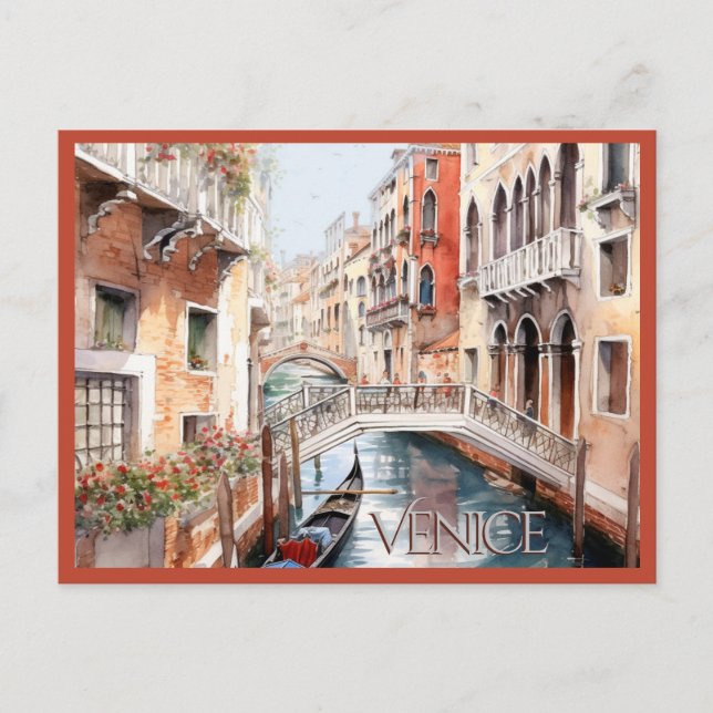 VYKORT Vacker akvarell av Venedig Resa (Framsida)