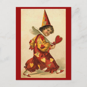vykort - Valentine clown hearts harlequin
