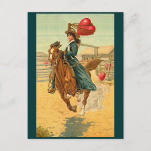 vykort - Valentine cowgirl horse lasso hjärta