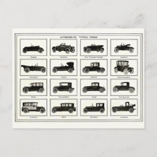 Vykort - Vintage Automobiles Illustration