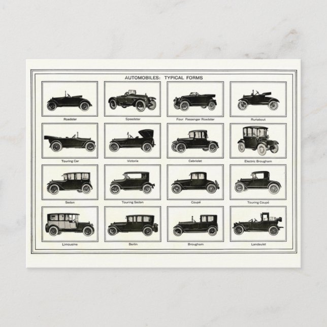 Vykort - Vintage Automobiles Illustration (Framsida)