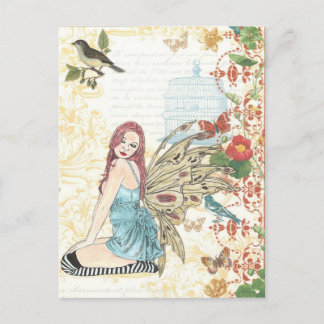 vykort "Vintage Birdcage Fairy"