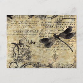Vykort - Vintage Fransk Cherub Dragonfly