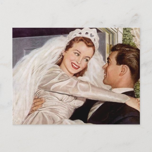 vykort Vintage Lycklig Bride Groom lite Bröllop (Framsida)