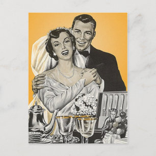 vykort Vintage Lycklig Bride Groom lite Bröllop