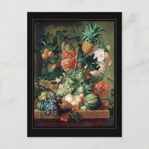 Vykort Vintagekonst Stilleben Blommor Frukt