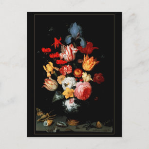Vykort Vintagekonst Stilleben Blommor Insekter Ska