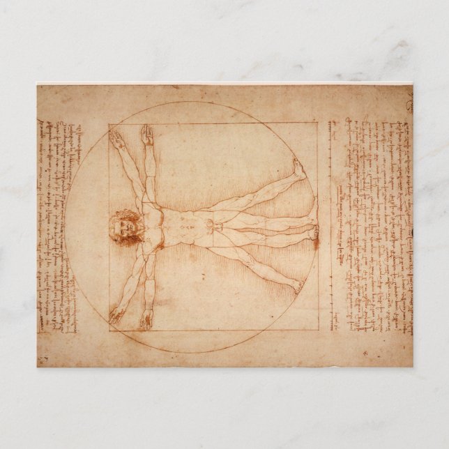 vykort Vitruvian Man av Leonardo da Vinci (Framsida)