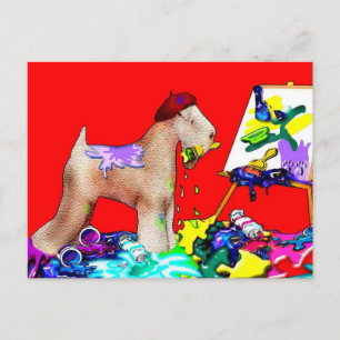 vykort: Wheaten Terrier Artist (Red Bkgd) Vykort
