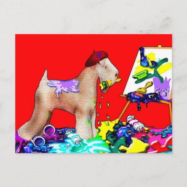 vykort: Wheaten Terrier Artist (Red Bkgd) Vykort (Framsida)