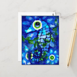 vykort - Whimsique Seahorse Abstrakt Art Blue