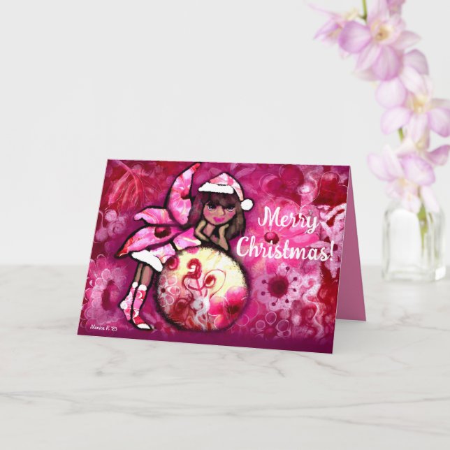 Vykort - Whimsisk God Jul Pixie (Orkide)