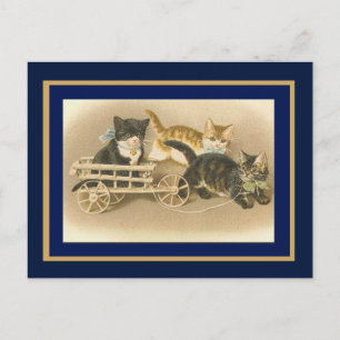 Vykortvintagekatter och vagn vykort