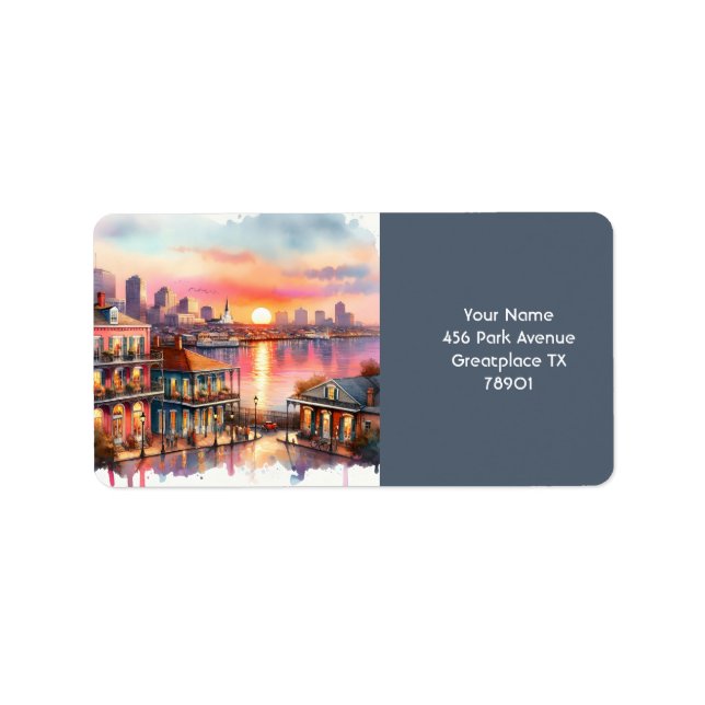 Vyn Fantasy Cute Sunset New Orleans Adressetikett (Framsidan)