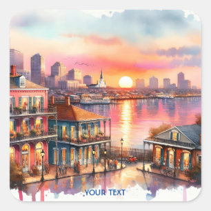 Vyn Fantasy Cute Sunset New Orleans Fyrkantigt Klistermärke
