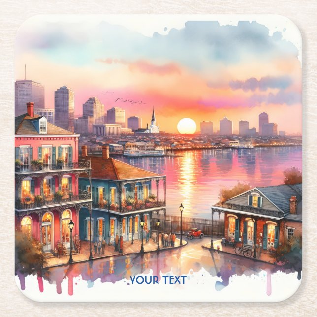 Vyn Fantasy Cute Sunset New Orleans Underlägg Papper Kvadrat (Framsidan)