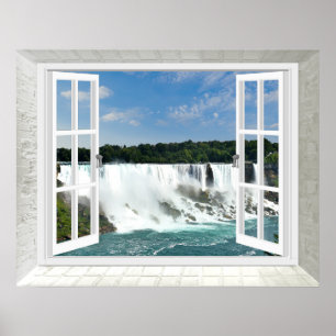 Vyn för Trompe l'oeil Waterfall Fake Window View Poster