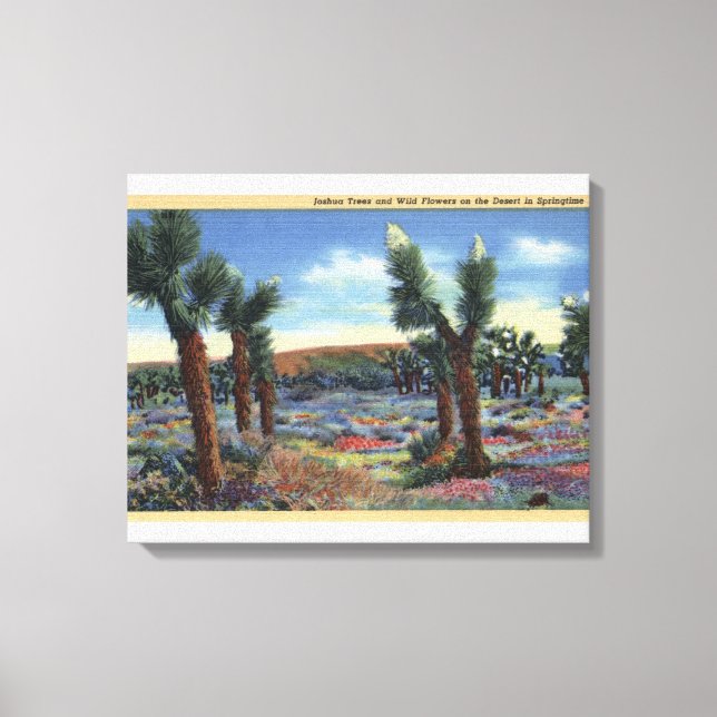 Vyn Joshua Träd och Desert Vild Flowers View Canvastryck (Framsida)
