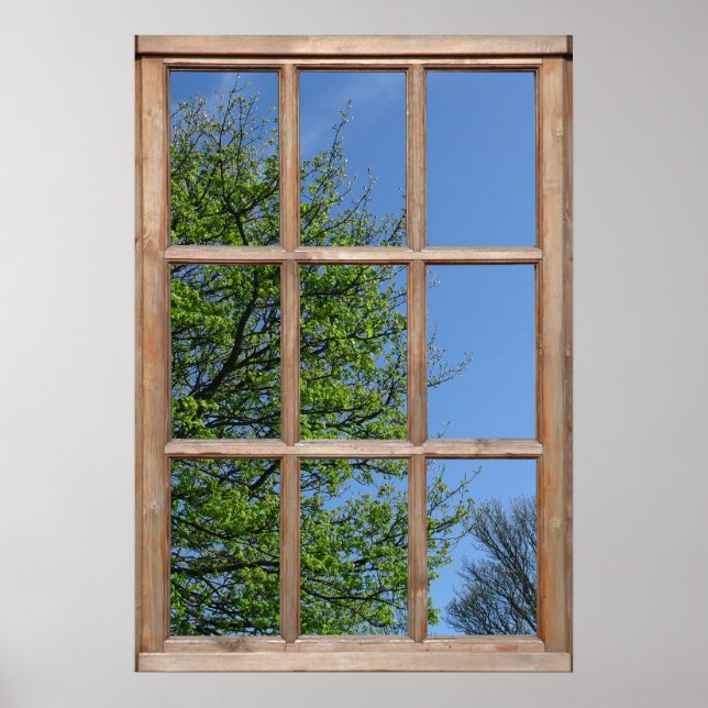 Vyn Leafy Träd från ett fönster Poster (Framsidan)