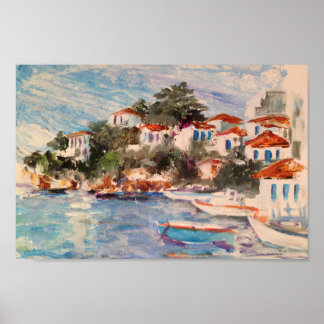 Vyn Plakes från Skiathos Gamla port Poster