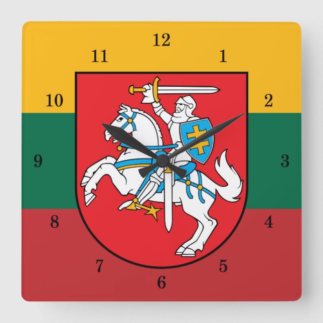 Vytis Wall Clock i Litauen Fyrkantig Klocka (Framsida)