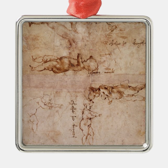 W.4v-sidan av skissar av bebis eller cherubs julgransprydnad metall (Framsidan)