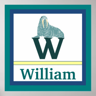 W är för Walrus and Boy Namn Wall Art för barn Poster