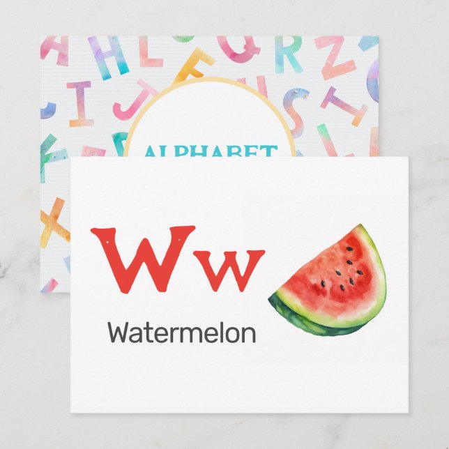 W är för Watermelon - Alphabet Flash Card Vykort (Fram/baksida)