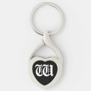 "W" Black Hjärtnyckelring Twisted Heart Silverfärgad Nyckelring