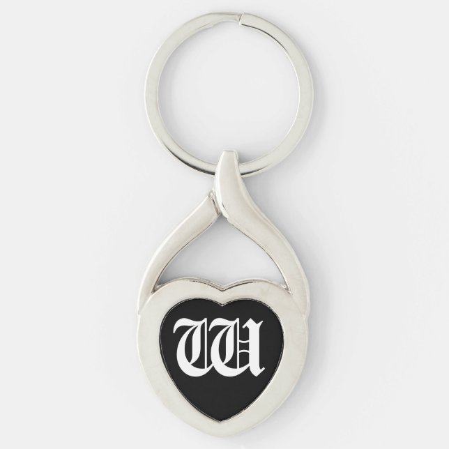 "W" Black Hjärtnyckelring Twisted Heart Silverfärgad Nyckelring (Framsidan)