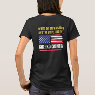 (W-Black) US Flagga / Musikens Högt & Steg Springa T Shirt