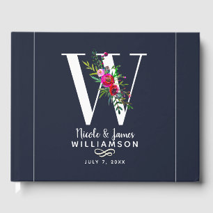 W Bokstav Initial Monogram Blommig Namn Bröllop Gästböcker