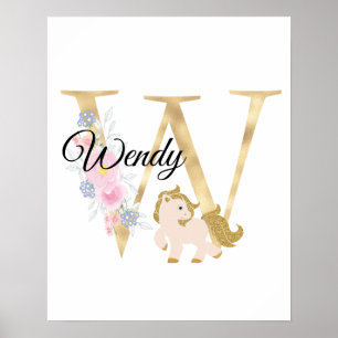 W bokstav personlig namnmonogram med ponny poster