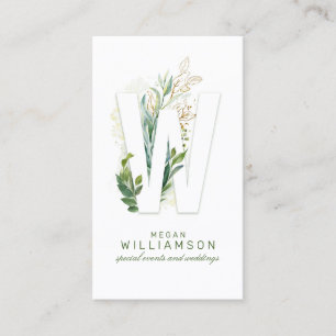 W Brev Monogram Guld Greenery Löv Elegant Visitkort