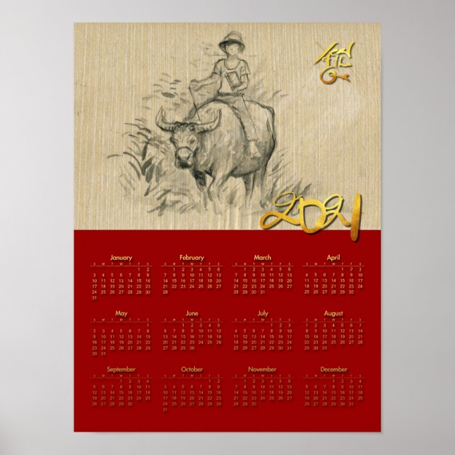W Buffalo Kid Chinese Ox Year 2021 Calendar P Poster (Framsidan)