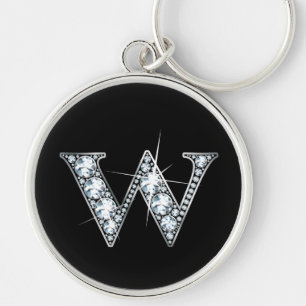 "W" Diamond Bling-nyckelkedja Rund Silverfärgad Nyckelring