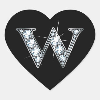 "W" Diamond Bling på Black Heart Sticker Hjärtformat Klistermärke