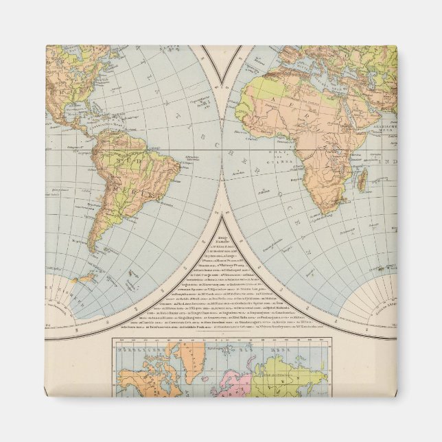 W, E Halbkugel World Map Magnet (Framsidan)