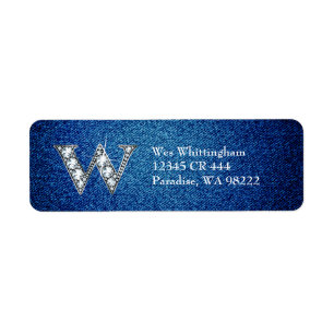 W Faux-"Diamond Bling" på Denim Returadress Etikett